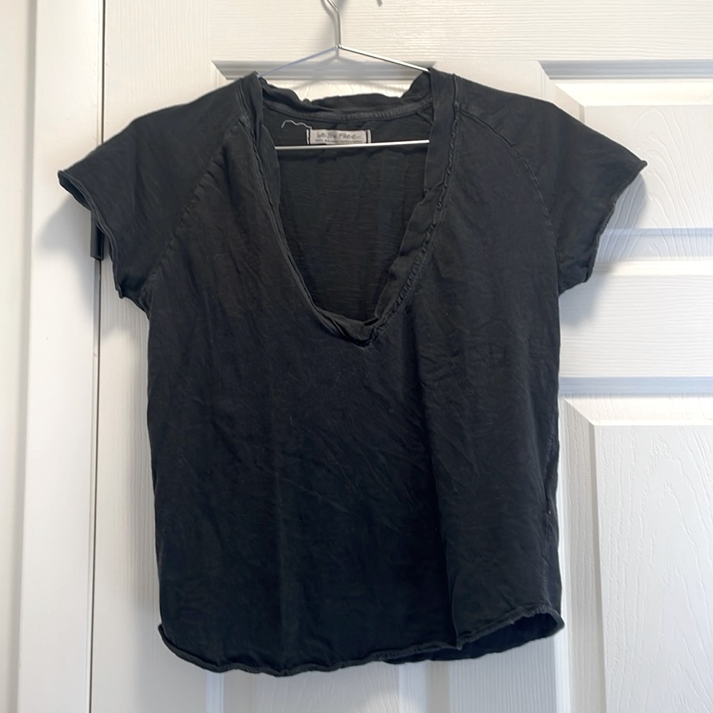 Free People Low Cut V Neck Black T Shirt Size S